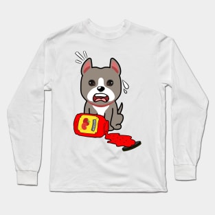 Funny grey dog spilled tomato ketchup Long Sleeve T-Shirt